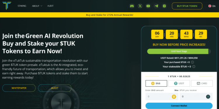 Revolutionary eTukTuk Token Pre-Sale Skyrockets, Crossing $800,000 – Is This The Best New Crypto on the Market?