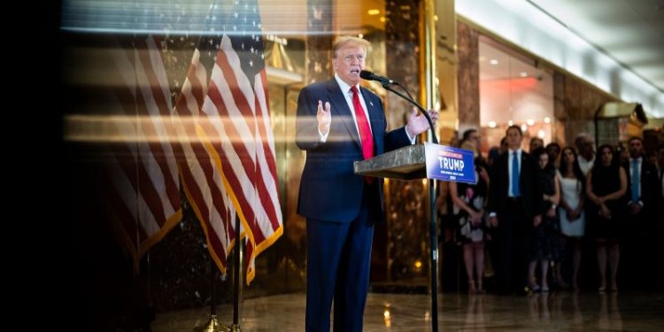 From Trump Tower lobby, a gusher of falsehoods about the trial